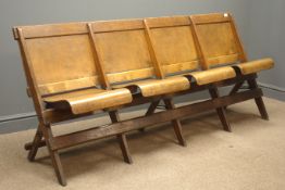 Early 20th century oak folding four seat cineam/church pew,