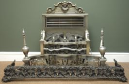 Classical polished metal electric fire with ornate shell moulded pediment (W88cm),