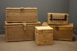 Selection of five various wicker baskets, W85cm, H45cm, D46cm,