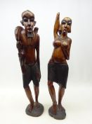 Pair of native carved hardwood figures, H78cm Condition Report <a href='//www.