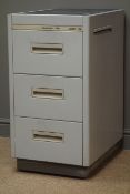 Vintage metal filing cabinet, grey finish, three drawers, W42cm, H79cm,