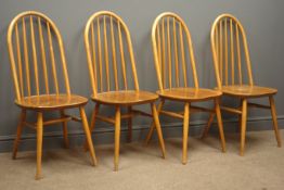 Set of four vintage ercol style beech and elm chairs, stick and hoop back,