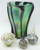 J. Ditchfield Glasform iridescent vase of waisted form moulded with vertical veins, signed, H28cm