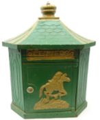 Green and gilt painted cast iron post box,