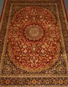 Persian Keshan red ground wall hanging/rug, central medallion, repeating border,
