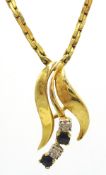 9ct gold diamond and sapphire pendant necklace stamped 375 Condition Report 6.