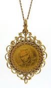 9ct gold 1980 crown in loose mount pendant necklace approx 18.