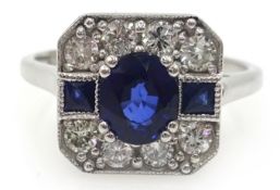 18ct white gold Art Deco style sapphire and diamond ring Condition Report <a