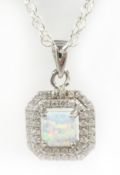 Silver opal and cubic zirconia pendant necklace stamped 925 Condition Report <a