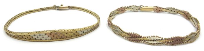 Two 9ct three colour gold woven bracelets stamped 375 Condition Report 18gm<a