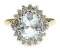 Aquamarine and diamond gold cluster ring hallmarked 9ct Condition Report Approx 2.
