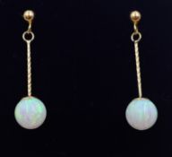 Pair of 9ct gold opal drop ear-rings stamped 375 Condition Report <a