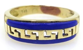 Gold lapis lazuli Greek key design ring, tested 14ct Condition Report Approx 3.