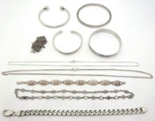 Silver bangles, bracelets and chain necklaces hallmarked or stamped 925