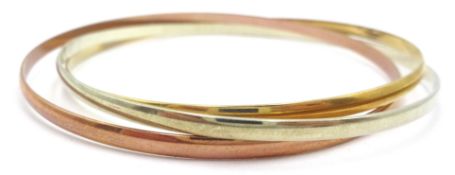 9ct yellow, rose and white gold trio bangle hallmarked approx 14.