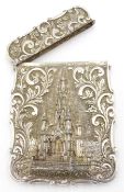 Victorian 'castle top' silver card case,