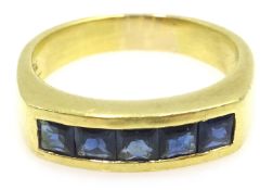 18ct gold sapphire five stone, channel set ring,