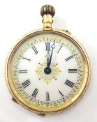 14ct gold Swiss fob watch with gilded floret and all-over engraved case no 23706 approx 24gm
