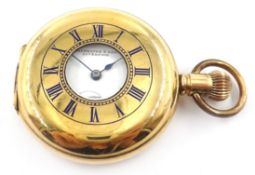 Half hunter gold-plated fob watch retailed Schierwater & Lloyd Liverpool,