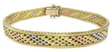 9ct gold three colour woven bracelet stamped 375 Condition Report 17.