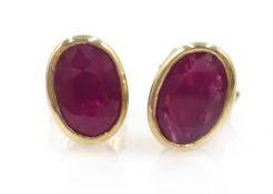 Pair of 9ct gold oval ruby ear-rings stamped Condition Report <a href='//www.