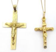 Two 9ct gold cross pendant necklaces hallmarked approx 6.