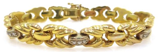 9ct gold diamond set link bracelet, hallmarked approx 18.