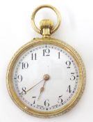 15ct gold Swiss fob watch, all-over floral engraved case, London 1912 no 309811,