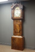 19th century figured mahogany longcase clock, eight day movement striking on bell,