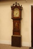 Early 19th century oak and mahogany longcase clock, dial painted with lady in garden scene,