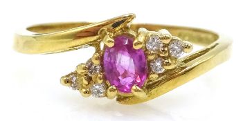 18ct gold pink sapphire and diamond ring hallmarked Condition Report approx 2.