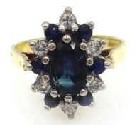 18ct sapphire and diamond cluster ring hallmarked Condition Report 4.