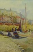 R B Dawson (British early 20th century): Cobles in Scarborough Harbour,