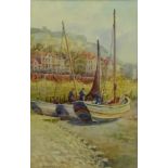 R B Dawson (British early 20th century): Cobles in Scarborough Harbour,