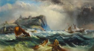 R A Ward ? (19th century): 'Scarborough' - Shipping in Stormy Weather,