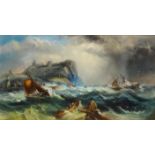 R A Ward ? (19th century): 'Scarborough' - Shipping in Stormy Weather,