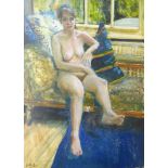 Malcolm Ludvigsen (British 1946-): Female Nude on a Chaise Longue,