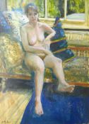Malcolm Ludvigsen (British 1946-): Female Nude on a Chaise Longue,