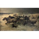 E Y(V)erestchagen (Russian late 19th century): Wolves Chasing a Horse Drawn Troika across the