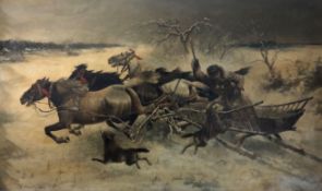 E Y(V)erestchagen (Russian late 19th century): Wolves Chasing a Horse Drawn Troika across the