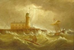 English School (19th century): Scarborough Lighthouse in Stormy Weather,