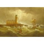 English School (19th century): Scarborough Lighthouse in Stormy Weather,