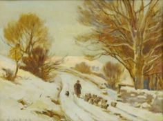 Ernest Higgins Rigg (Staithes Group 1868-1947): 'Snow Scene in a North Yorkshire Village',