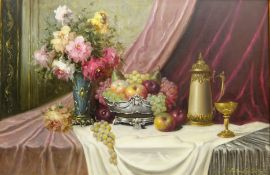 Bela Balogh (Hungarian 1919-1980): Still Life of Flowers and Fruit,