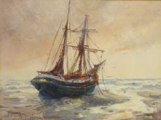 Frank (Frederick) William Scarborough (British 1860-1939): Fishing Boat at Low Tide