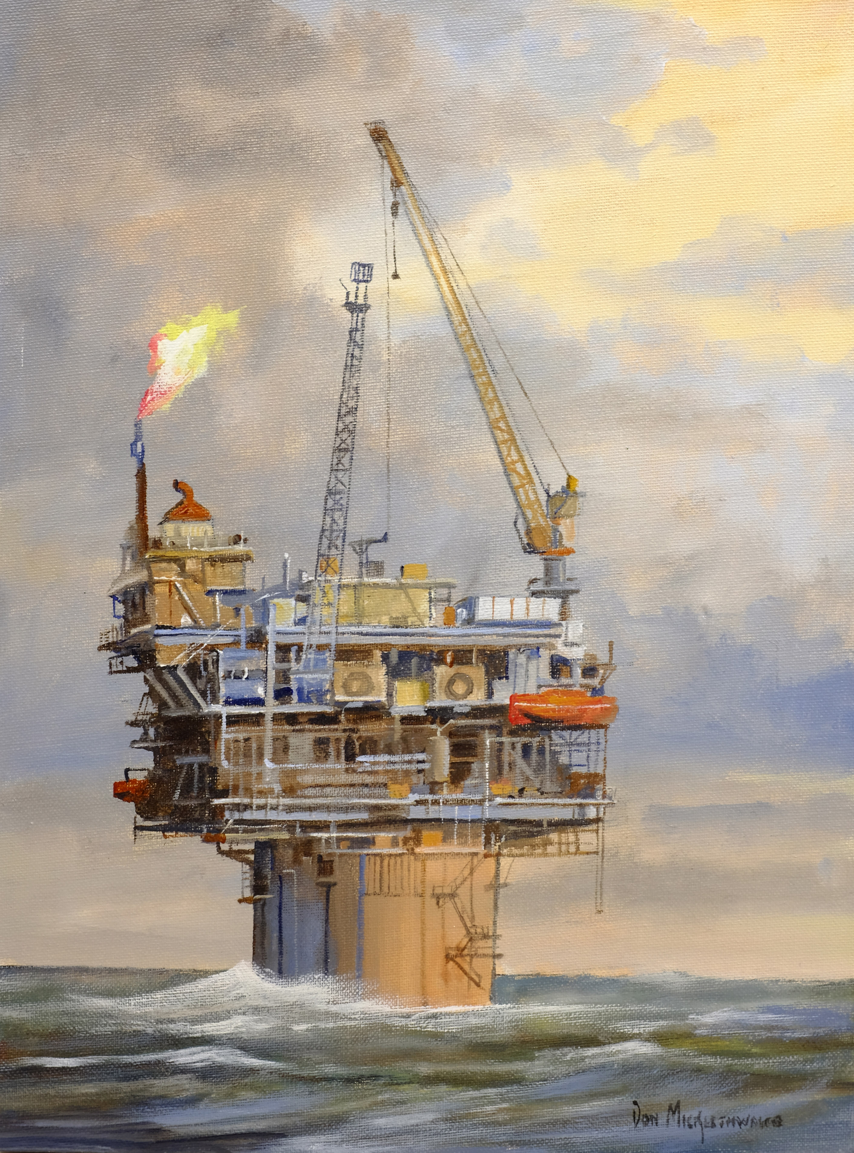Don Micklethwaite (British 1936-): North Sea Oil Platform,