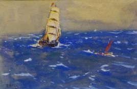 Frank Henry Mason (Staithes Group 1875-1965): Sailing Boat and Coble in Turbulent Waters,