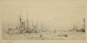 William Lionel Wyllie (British 1851-1931): Naval Convoy, etching signed in pencil 11.5cm x 23.