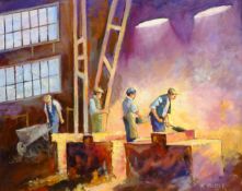 Kevin Palmer (British 1937-): 'Cochrans Foundry' Teesside, oil on board signed,