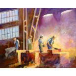 Kevin Palmer (British 1937-): 'Cochrans Foundry' Teesside, oil on board signed,